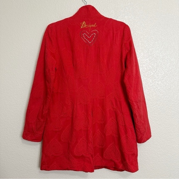 Desigual Red Heart Embroidered Jacquard Long Sleeves Peacoat, Sz Medium - Picture 7 of 14